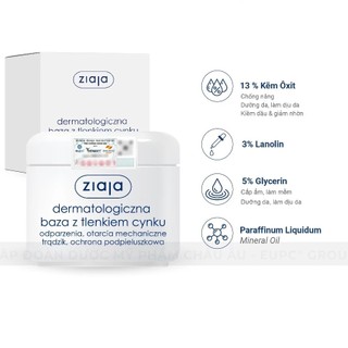 Kem Kẽm Oxit - Ziaja Dermatological Base With Zinc Oxide 13% - 80g