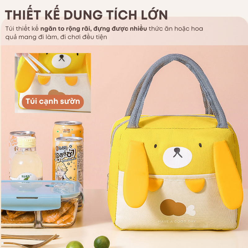 Túi Giữ Nhiệt Đựng Hộp Cơm KOOBEE Vải Oxford Dày Dặn Chống Nước Họa Tiết Hoạt Hình Mang Đi Học Đi Làm Cực Tiện  | 099