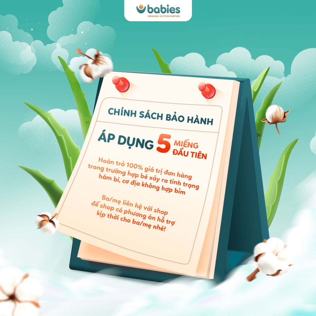 Ảnh Tã/Bỉm Babies Organic Siêu Mềm Mịn, 2mm Mỏng Thoáng, Lô Hội Ngừa Hăm Bí,Thương Hiệu Bỉm Việt - Size NB/S/M/L/XL/2XL/3XL 3