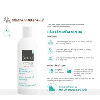 Dầu Tắm Mềm Mịn Da Ziaja Med Atopic Skin Dermatological Formula Bath & Shower Oil Softening 270ml (Sữa Tắm)