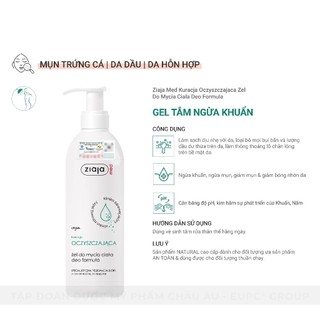 Gel Tắm Ngừa Khuẩn, Nấm Ziaja Med Kuracja Oczyszczajaca Zel Do Mycia Ciala Deo Formula 400ml