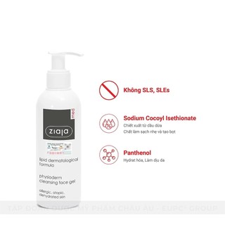 Gel Lau/Rửa Da Sinh Lý Ziaja Med Lipid Dermatological Formula Physioderm Cleansing Face Gel 200ml