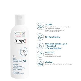 Dầu Gội Làm Sạch Tóc Và Dịu Nhẹ Vùng Da Đầu, Gáy - Ziaja Med Atopic Dermatitis Cleansing Shampoo 300ml