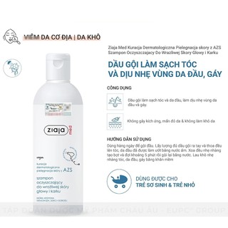 Dầu Gội Làm Sạch Tóc Và Dịu Nhẹ Vùng Da Đầu, Gáy - Ziaja Med Atopic Dermatitis Cleansing Shampoo 300ml