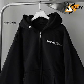Áo Khoác Hoodie Khoá Kéo Zip Trơn Nỉ Bông In Chữ Dáng Form Rộng Nón 2 Lớp, Áo Hoodie In Chữ Nón Rộng Unisex RUSY