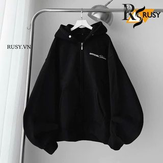 Áo Khoác Hoodie Khoá Kéo Zip Trơn Nỉ Bông In Chữ Dáng Form Rộng Nón 2 Lớp, Áo Hoodie In Chữ Nón Rộng Unisex RUSY