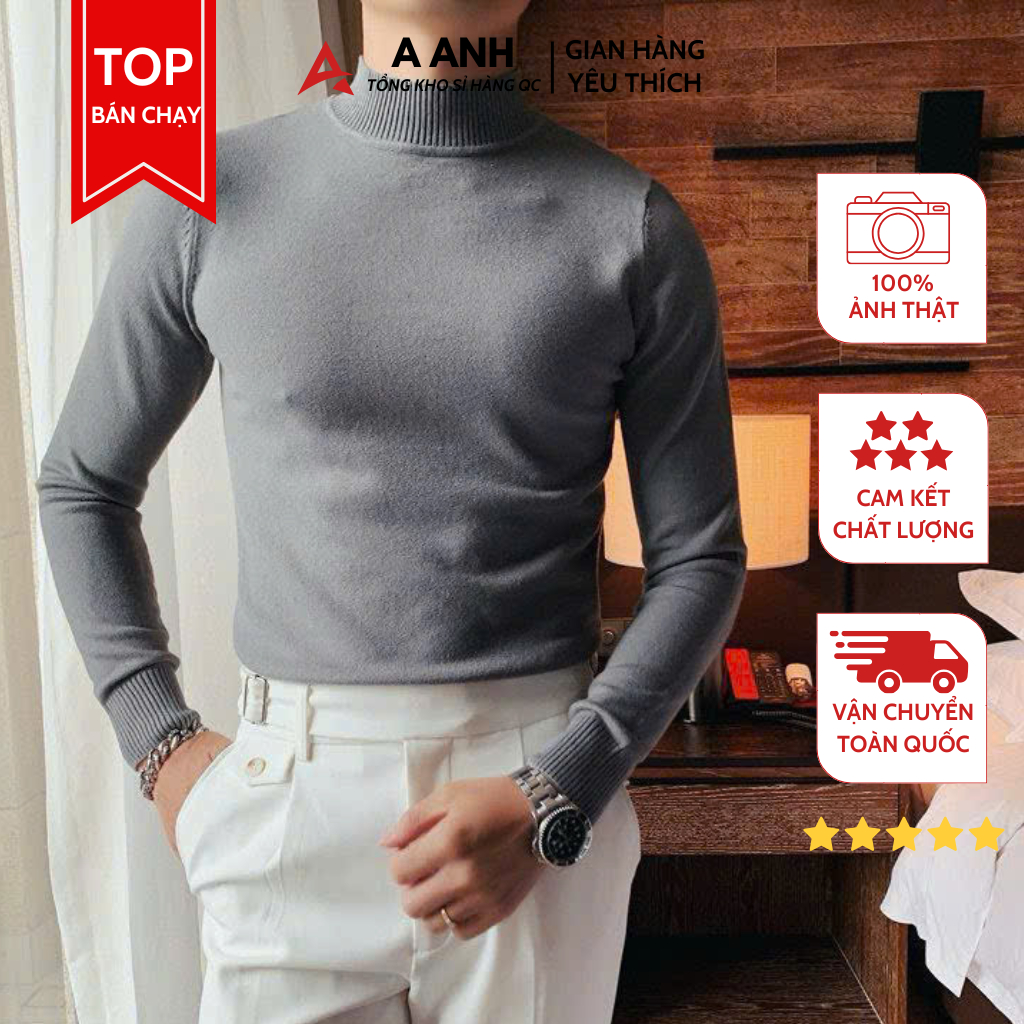Áo Len Nam Cổ 3 Phân, Chất Liệu Len Mềm Mịn Đẹp Phong Cách Hàn Quốc
