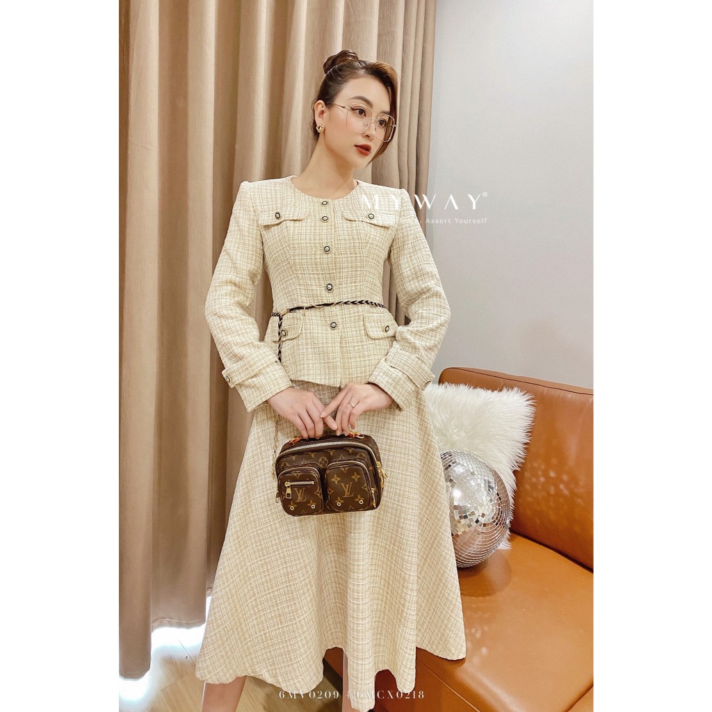 Ảnh Chân Váy Dạ Tweed Nữ MY WAY Dags Xòe Kẻ Ô Cao Cấp 6MCX0218 1