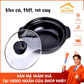 Nồi đất sứ tráng men cao cấp nắp kính kho thịt, kho cá 1L ( 17cm )
