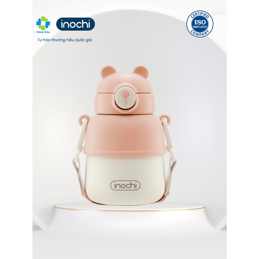 Bình nước giữ nhiệt Fuji Bear 560ml - Hình gấu dễ thương, màu sắc tươi tắn