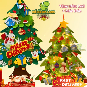 Cây Thông Noel Vải Nỉ Treo Tường Dán Kinh 32 Chi Tiết Cho Bé Tự Trang Trí Size To Kèm Đèn Led BỐ KHỦNG LONG