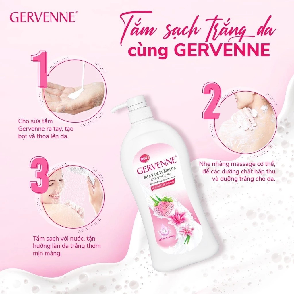 Sữa tắm trắng da hương nước hoa Gervenne 450g / 900g / 1.2l (3 mùi) ( Tặng mùi ngẫu nhiên ) - Live
