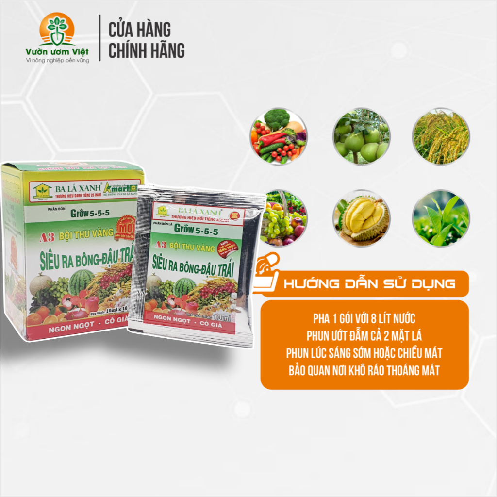 [Hộp 10 gói] SIÊU RA BÔNG ĐẬU TRÁI nuôi dưỡng, tăng chất lượng rau màu, hoa trái