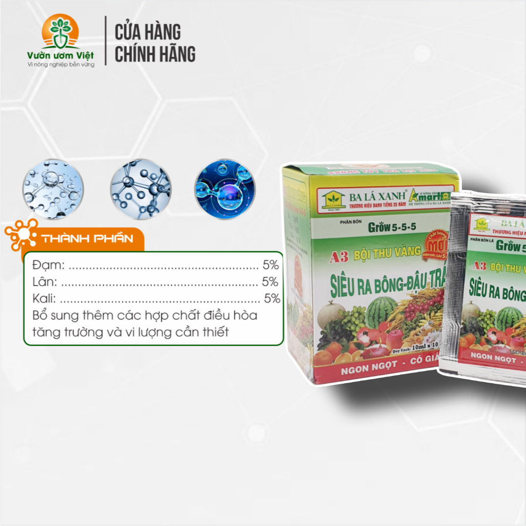 [Hộp 10 gói] SIÊU RA BÔNG ĐẬU TRÁI nuôi dưỡng, tăng chất lượng rau màu, hoa trái