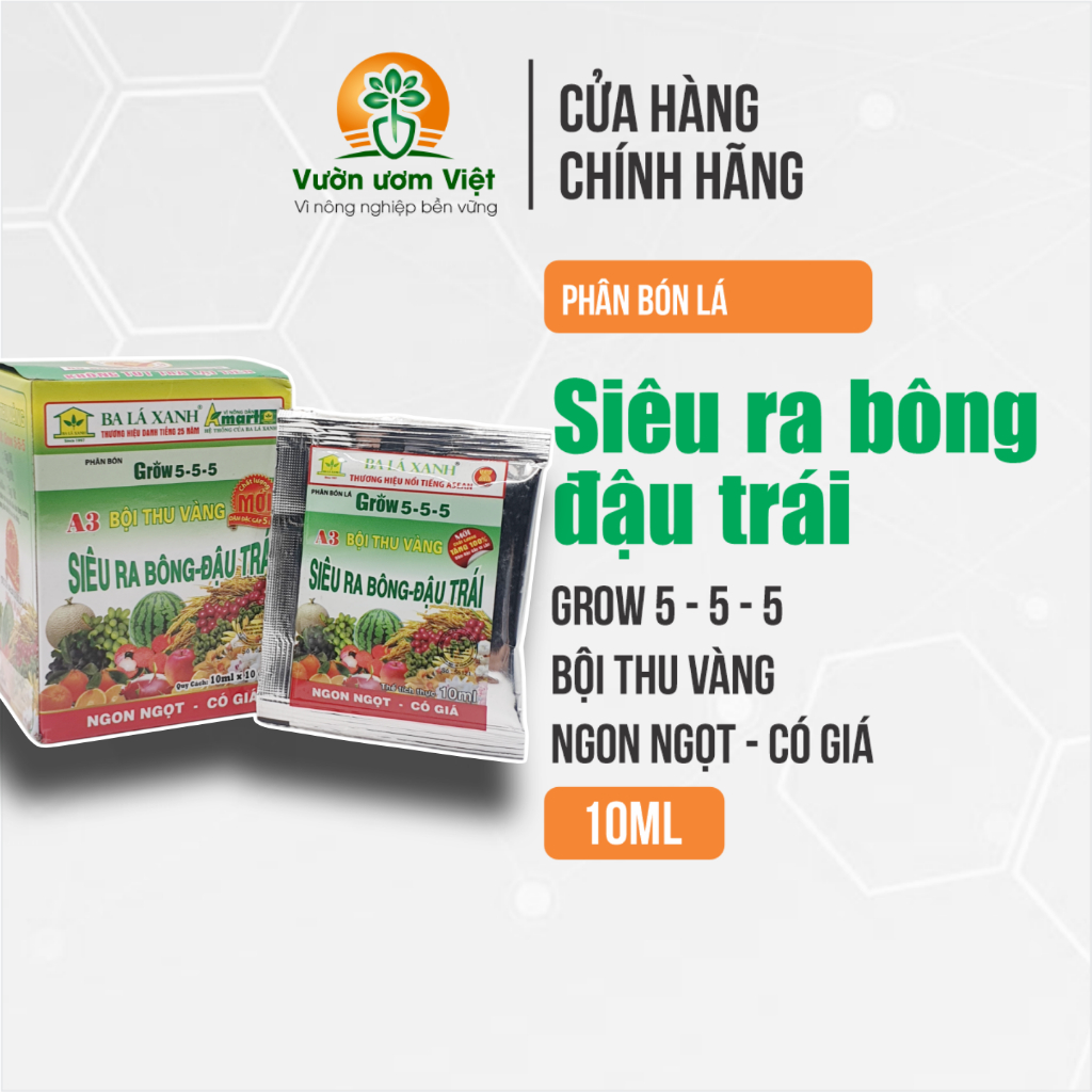 [Hộp 10 gói] SIÊU RA BÔNG ĐẬU TRÁI nuôi dưỡng, tăng chất lượng rau màu, hoa trái