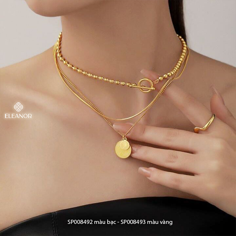 Dây chuyền nữ layer titan Eleanor Accessories mặt tròn cá tính phụ kiện trang sức vòng cổ 8492