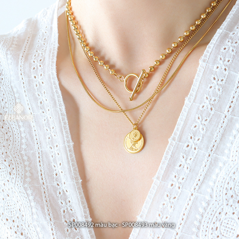 Dây chuyền nữ layer titan Eleanor Accessories mặt tròn cá tính phụ kiện trang sức vòng cổ 8492
