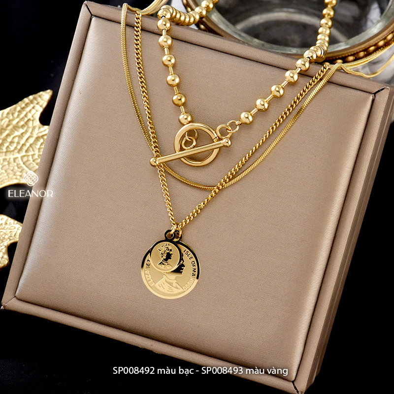 Dây chuyền nữ layer titan Eleanor Accessories mặt tròn cá tính phụ kiện trang sức vòng cổ 8492