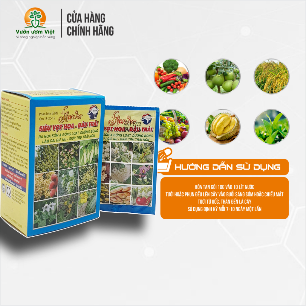 [Hộp 10 gói] Phân bón SIÊU VỌT HOA ĐẬU TRÁI nuôi dưỡng cây tạo sinh khối tốt và chất lượng cao
