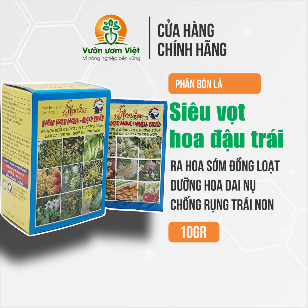 [Hộp 10 gói] Phân bón SIÊU VỌT HOA ĐẬU TRÁI nuôi dưỡng cây tạo sinh khối tốt và chất lượng cao