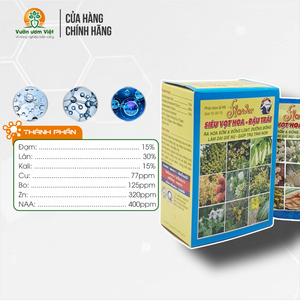 [Hộp 10 gói] Phân bón SIÊU VỌT HOA ĐẬU TRÁI nuôi dưỡng cây tạo sinh khối tốt và chất lượng cao