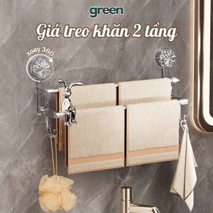 Giá Treo Khăn Nhà Tắm 2 Tầng GreenHome Có Cốc Hút Dán Tường, Thanh Treo Dép, Phơi Đồ Đa Năng