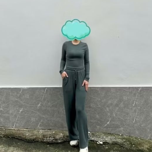 (Sale) Bộ thun tăm mặc nhà tay dài quần suông DoubleT*