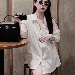 Áo sơ mi gắn đá lấp lánh Over size Siêu đẹp dáng trùm mông cá tính