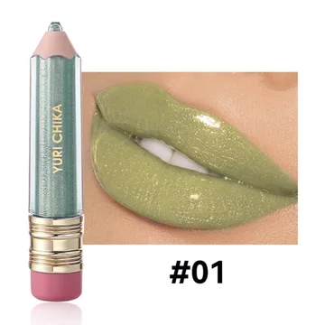 Son bóng YURI CHIKA #01 thiết kế bút độc đáo dưỡng ẩm, bóng nhũ kim tuyến 5ml của Mỹ