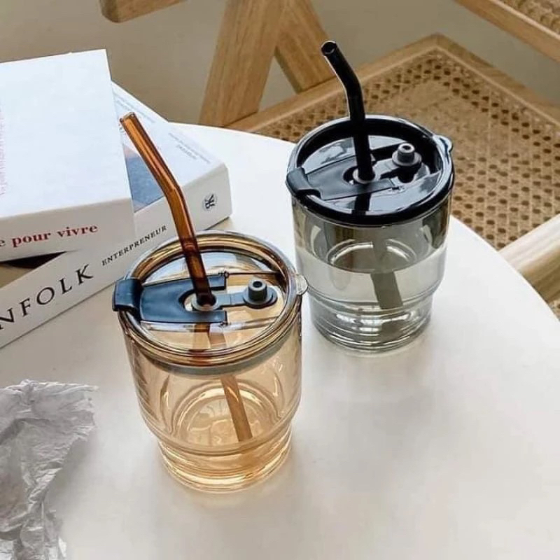 Cốc Thuỷ tinh yody- Cốc thủy tinh có ống hút 450ml