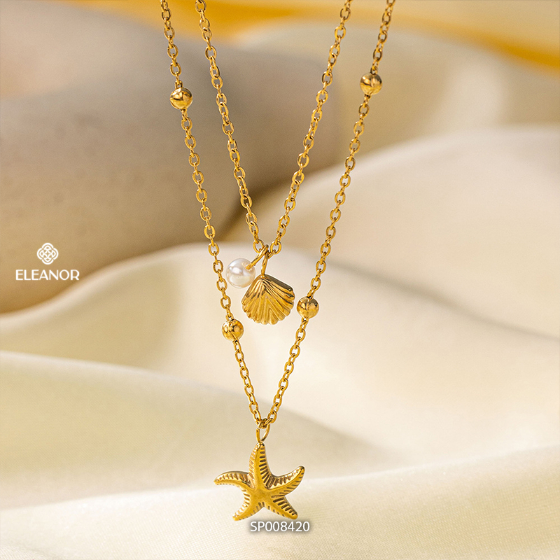 Dây chuyền layer nữ titan Eleanor Accessories thiết kế hình vỏ sò phụ kiện trang sức vòng cổ 8420