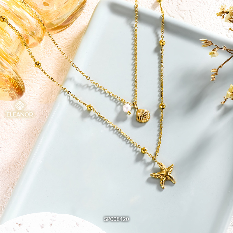 Dây chuyền layer nữ titan Eleanor Accessories thiết kế hình vỏ sò phụ kiện trang sức vòng cổ 8420