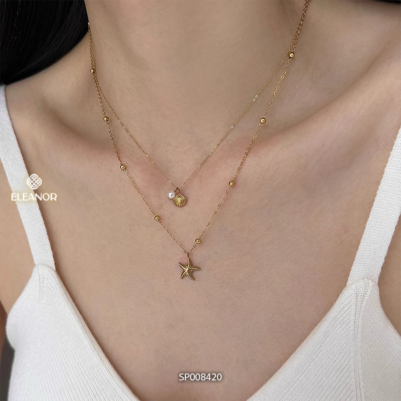 Dây chuyền layer nữ titan Eleanor Accessories thiết kế hình vỏ sò phụ kiện trang sức vòng cổ 8420