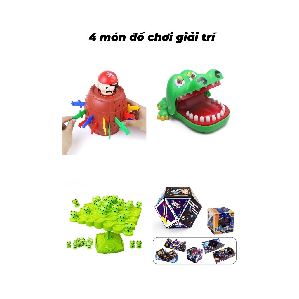 Combo 4 món đồ chơi hải tặc+ cá sấu + ếch cân bằng + rubik 3D đô chơi giải trí vui nhộn