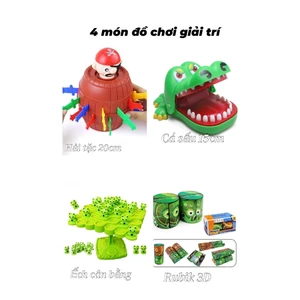Combo 4 món đồ chơi hải tặc+ cá sấu + ếch cân bằng + rubik 3D đô chơi giải trí vui nhộn