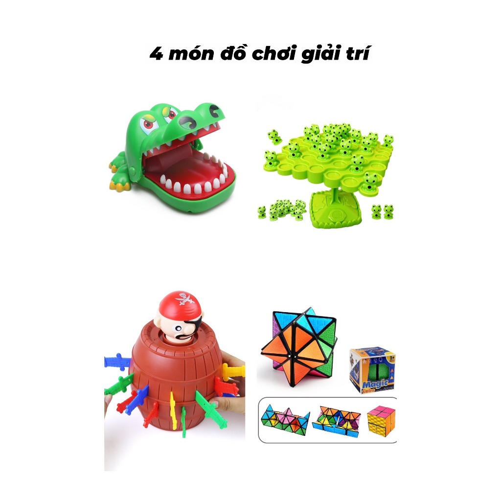 Combo 4 món đồ chơi hải tặc+ cá sấu + ếch cân bằng + rubik 3D đô chơi giải trí vui nhộn