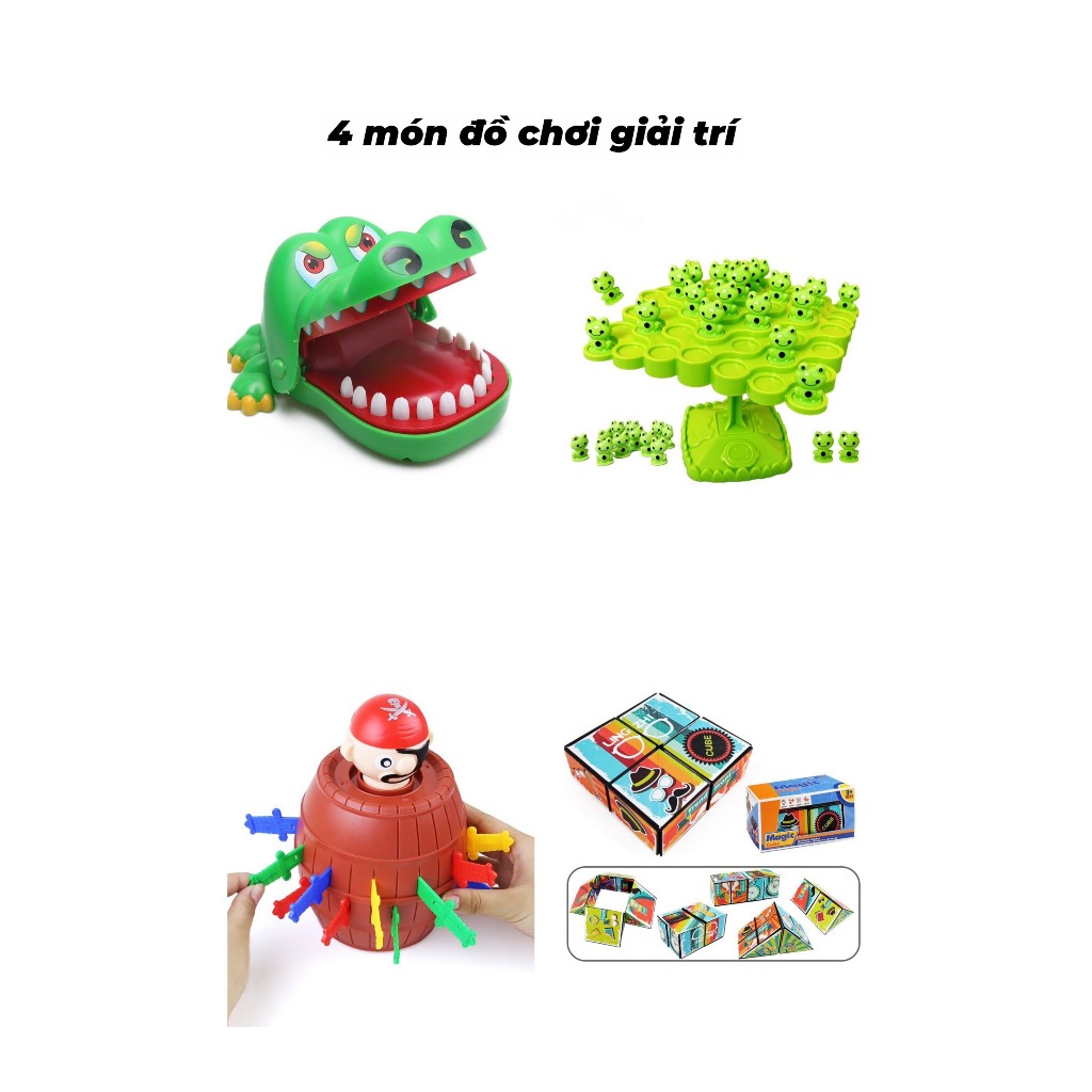 Combo 4 món đồ chơi hải tặc+ cá sấu + ếch cân bằng + rubik 3D đô chơi giải trí vui nhộn