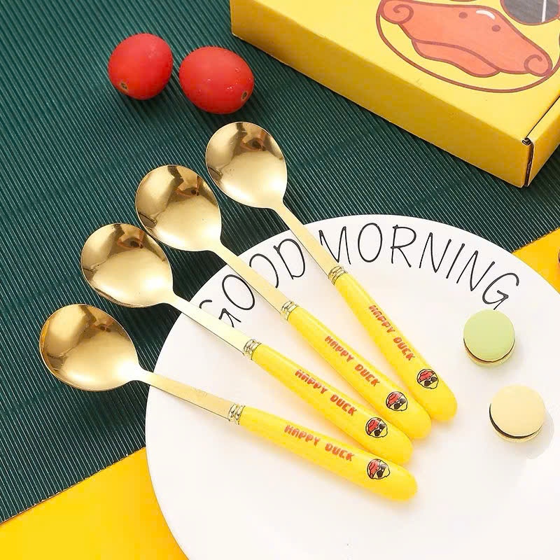BỘ THÌA VỊT, Set 6 Thìa Vịt Vàng Siêu Cute🍀🍀Bộ 6 Thìa,Muỗng Ăn Cơm Inox Sang Chảnh - MA:6BOTHIA