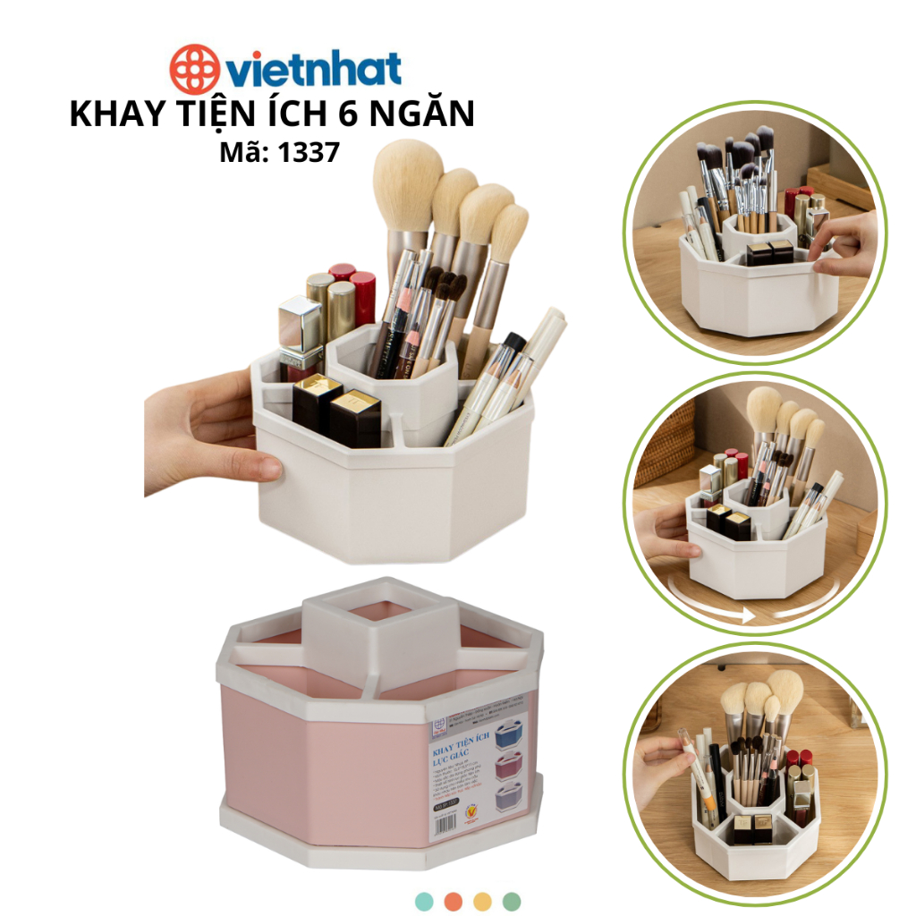 Hộp đựng bút, Hộp đựng mỹ phẩm, Hộp lục giác 6 ngăn Chính Hãng VIỆT NHẬT (Mã 1337)
