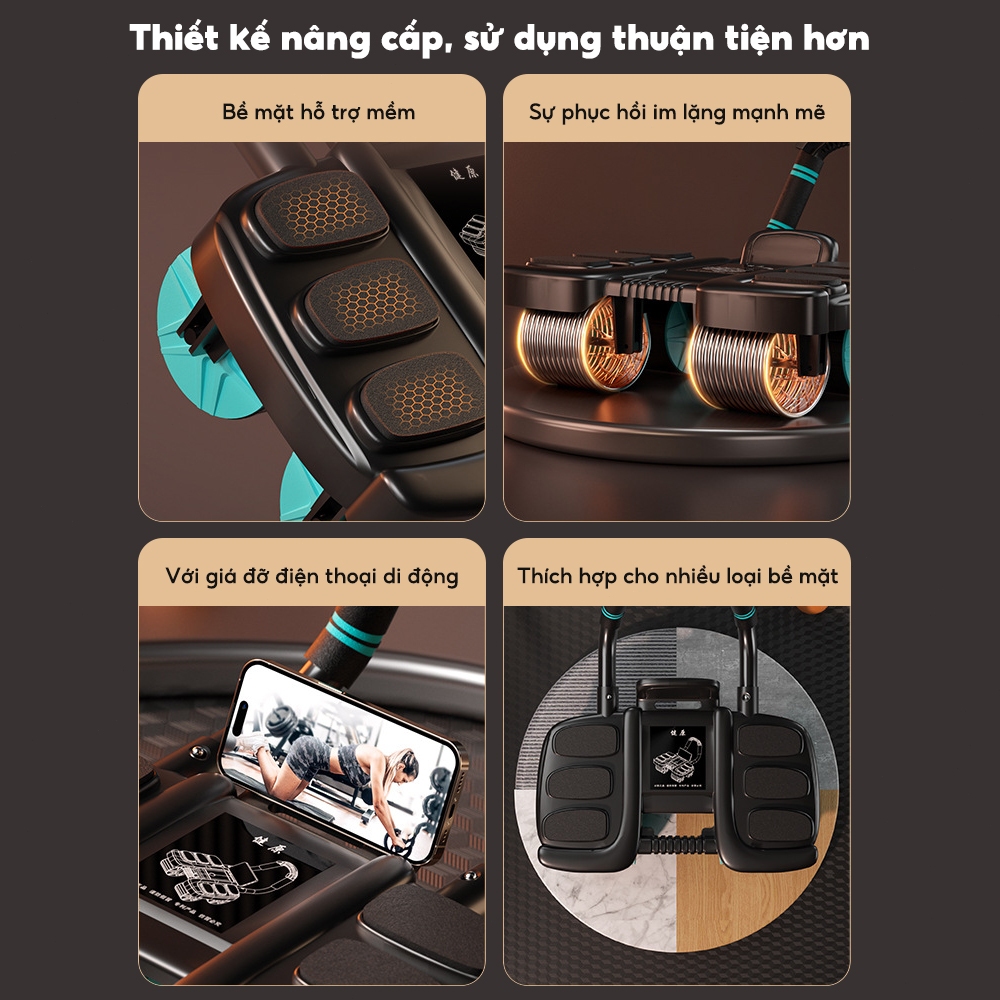 Ảnh OneTwoFit Con lăn tập bụng 4 bánh nâng cấp Có thể phục hồi Tặng đồng hồ và thảm quỳ Bản 2025 3