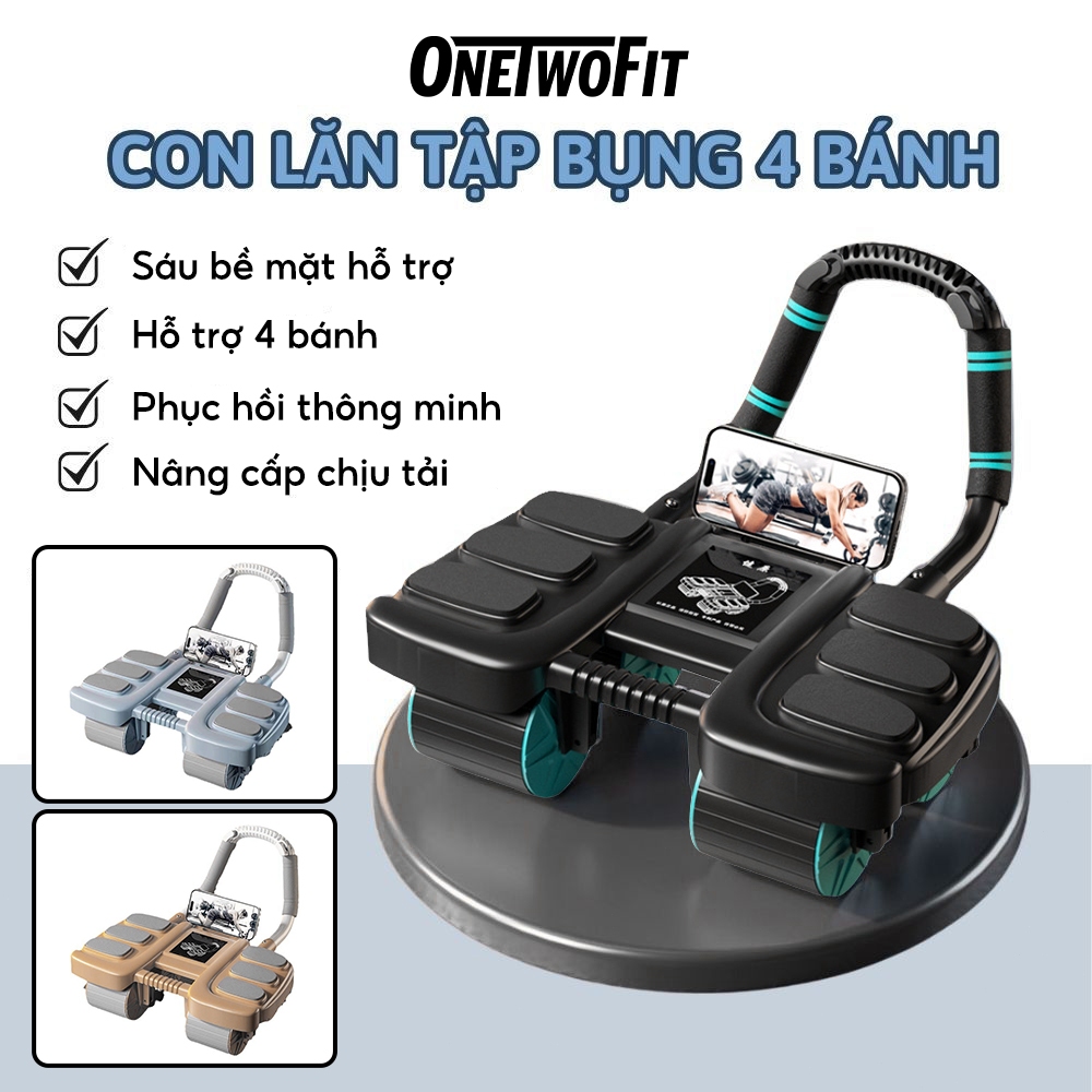 Ảnh OneTwoFit Con lăn tập bụng 4 bánh nâng cấp Có thể phục hồi Tặng đồng hồ và thảm quỳ Bản 2025 1