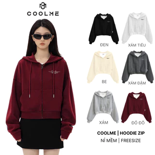 Áo khoác nữ hoodie zip Coolme, áo chống nắng nỉ form croptop boxy rộng mũ to bigsize - SIGNATURE