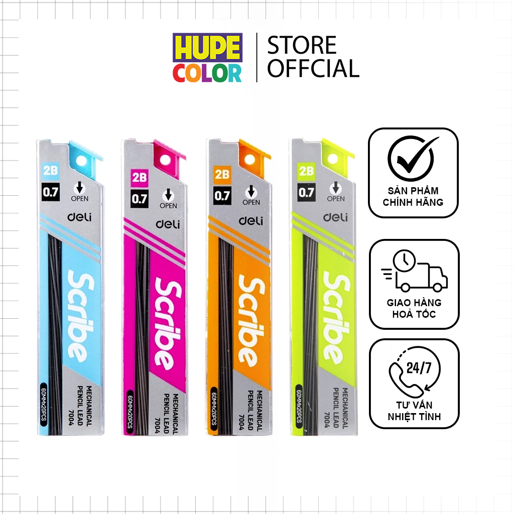 Product image Ruột Bút Chì Kim Deli Cao Cấp 0.7 mm 2B  Khó Gãy Nét Chì Mềm Mại Trơn Tru Rõ Nét E7004