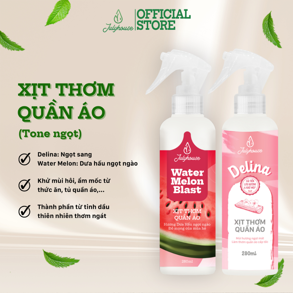 Ảnh Xịt thơm quần áo JULYHOUSE 20ml/280ml hương ngọt ngào dễ thương, khử mùi ẩm mốc hiệu quả 2