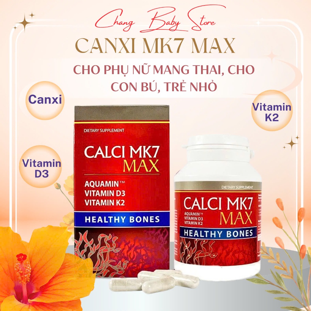 Canxi MK7 Max, Viên Uống Bổ Sung Canxi Tảo Đỏ Tự Nhiên Cho Phụ Nữ Mang Thai, Cho Con Bú, Trẻ Nhỏ