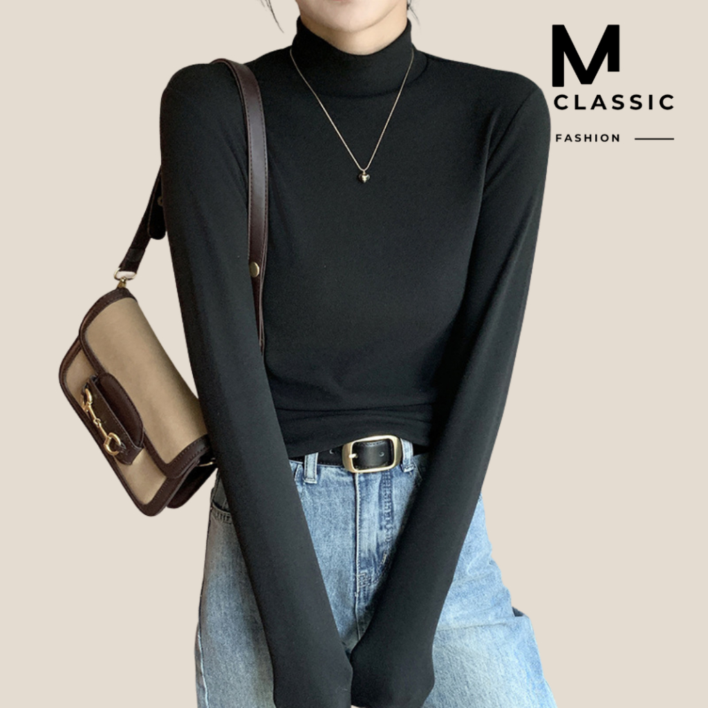 Áo cổ lọ tay dài, áo thun cổ cao 5cm chất thun tăm nhí co giãn 4 chiều, mềm mịn, form áo ôm basic có size - MT CLASSIC