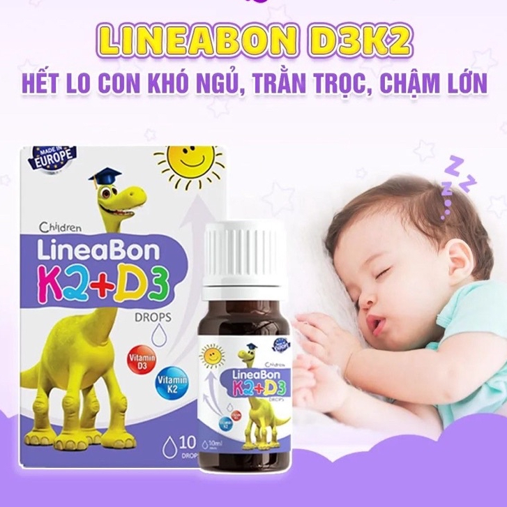 Lineabon K2+D3 Bổ Sung Vitamin K2D3 Tinh Khiết Hỗ Trợ Tăng Chiều Cao, Hấp Thụ Canxi, Giảm Còi Xương
