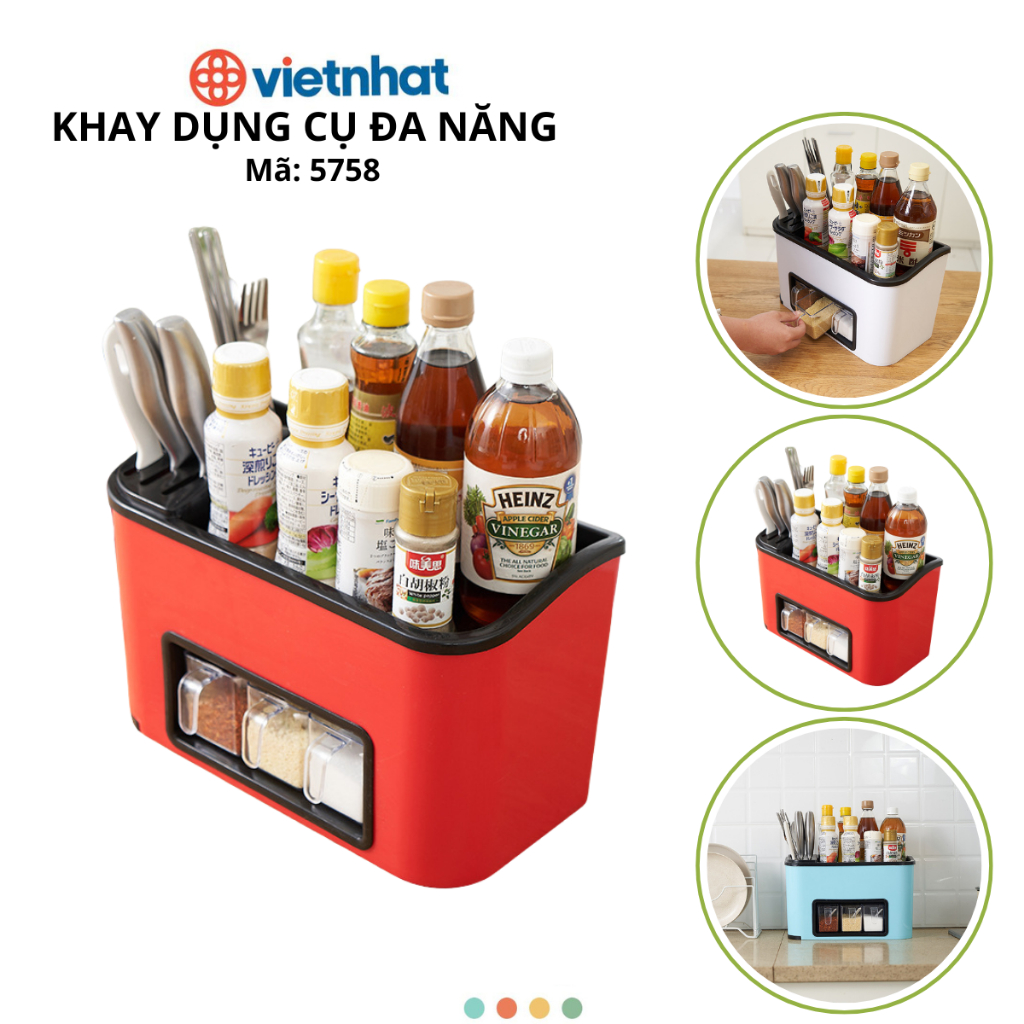 Kệ đựng đồ nhà bếp, Kệ đựng gia vị kèm lọ gia vị Chính Hãng VIỆT NHẬT (mã 5758)