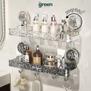Kệ để đồ nhà tắm cốc hút chắc chắn chất liệu PET, Kệ treo nhà bếp đa năng chịu lực có móc treo đồ