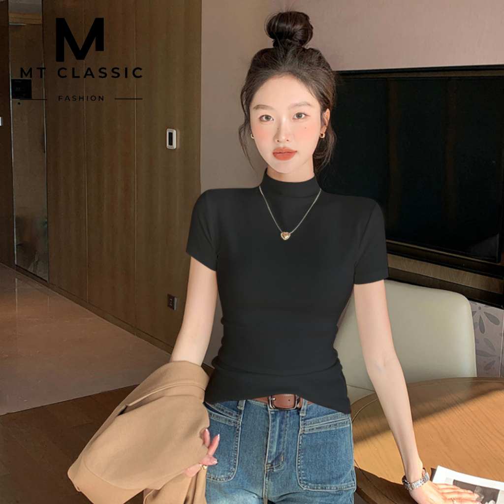 Set Áo cổ cao tay ngắn + chân váy xếp ly dáng dài thu đông thanh lịch, sang trọng - MT CLASSIC